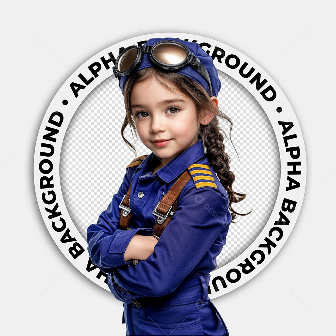 Personagem 3D Menina Vestida de Piloto de Avião Para Composição PSD