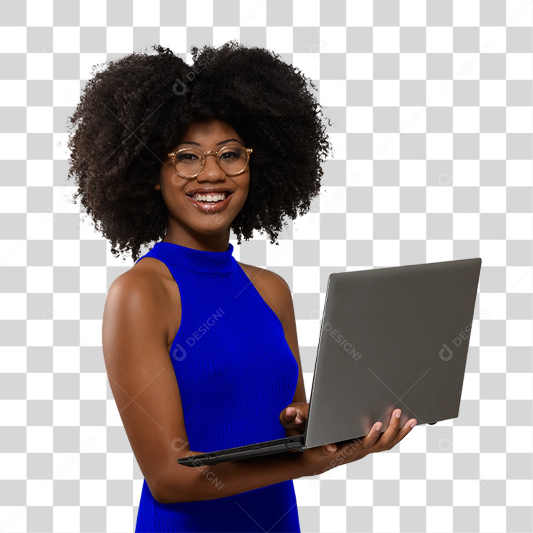 Mulher com Laptop PNG Transparente