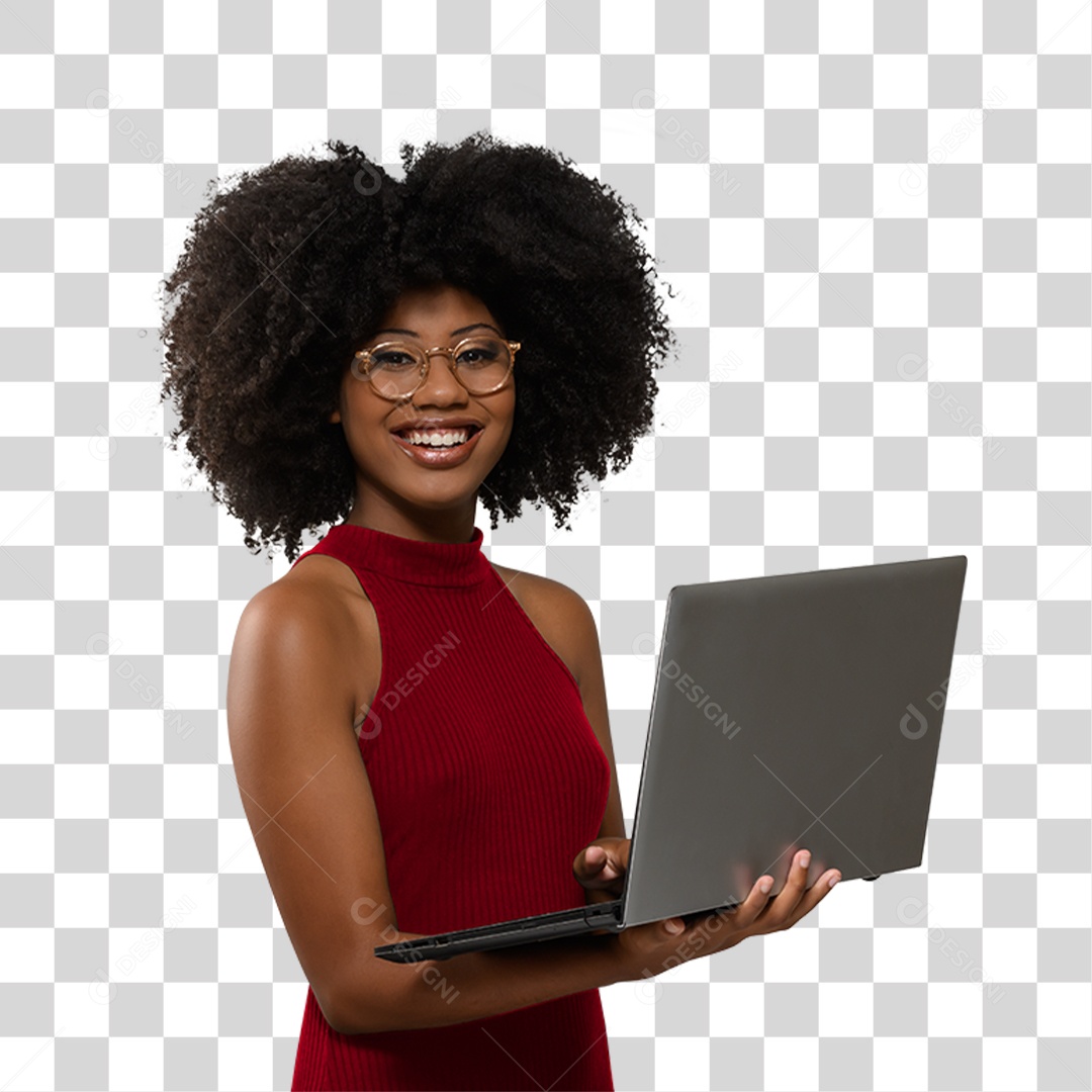 Mulher com Laptop PNG Transparente