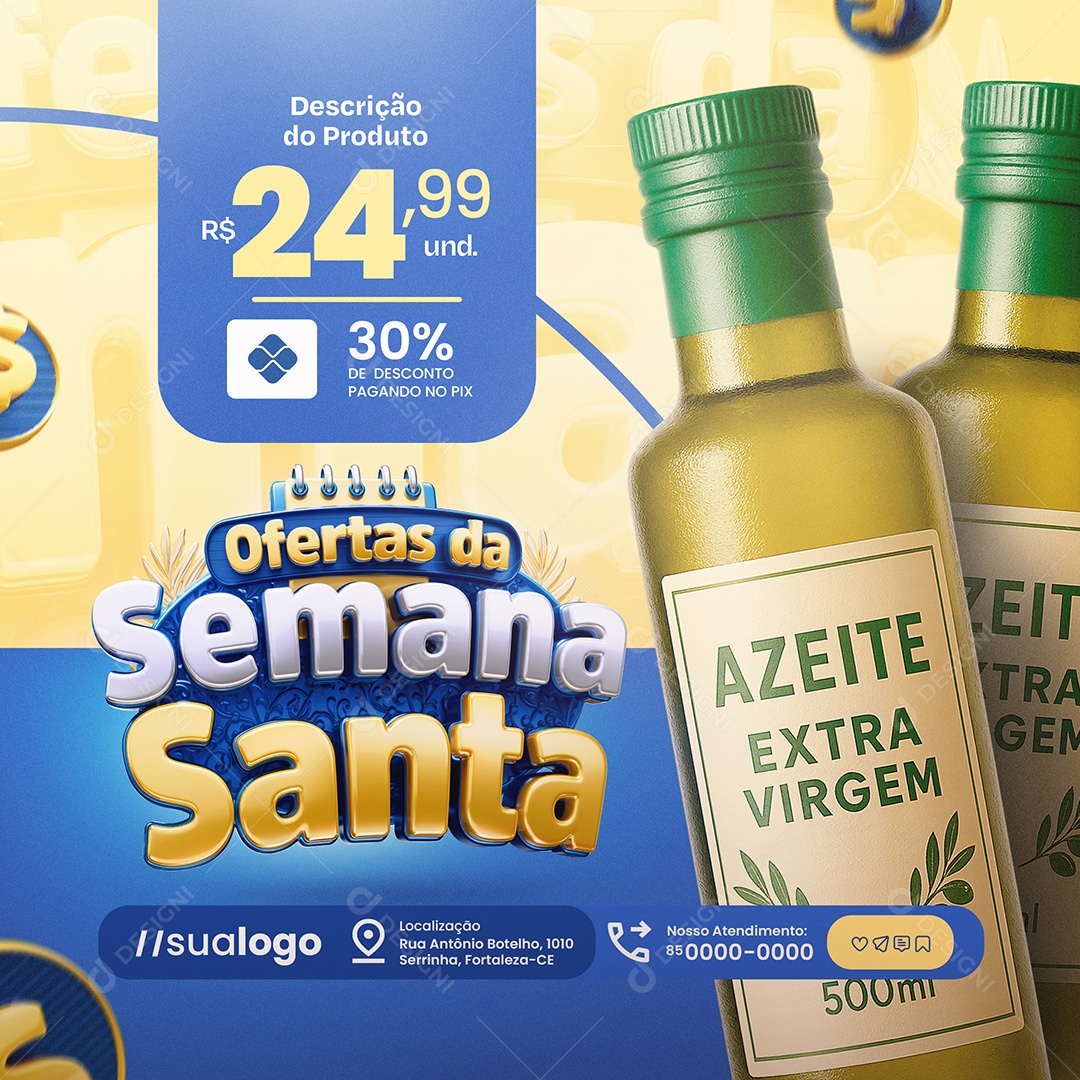 Ofertas da Semana Santa Supermercado Azeite Social Media PSD Editável