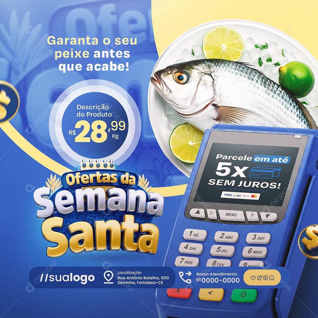 Ofertas da Semana Santa Supermercado Garanta o Seu Peixe Social Media PSD Editável