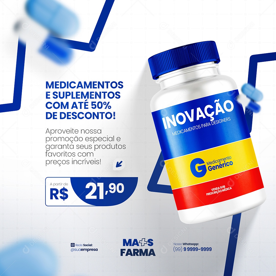 Feed Farmácia Medicamentos e Suplementos Social Media PSD Editável
