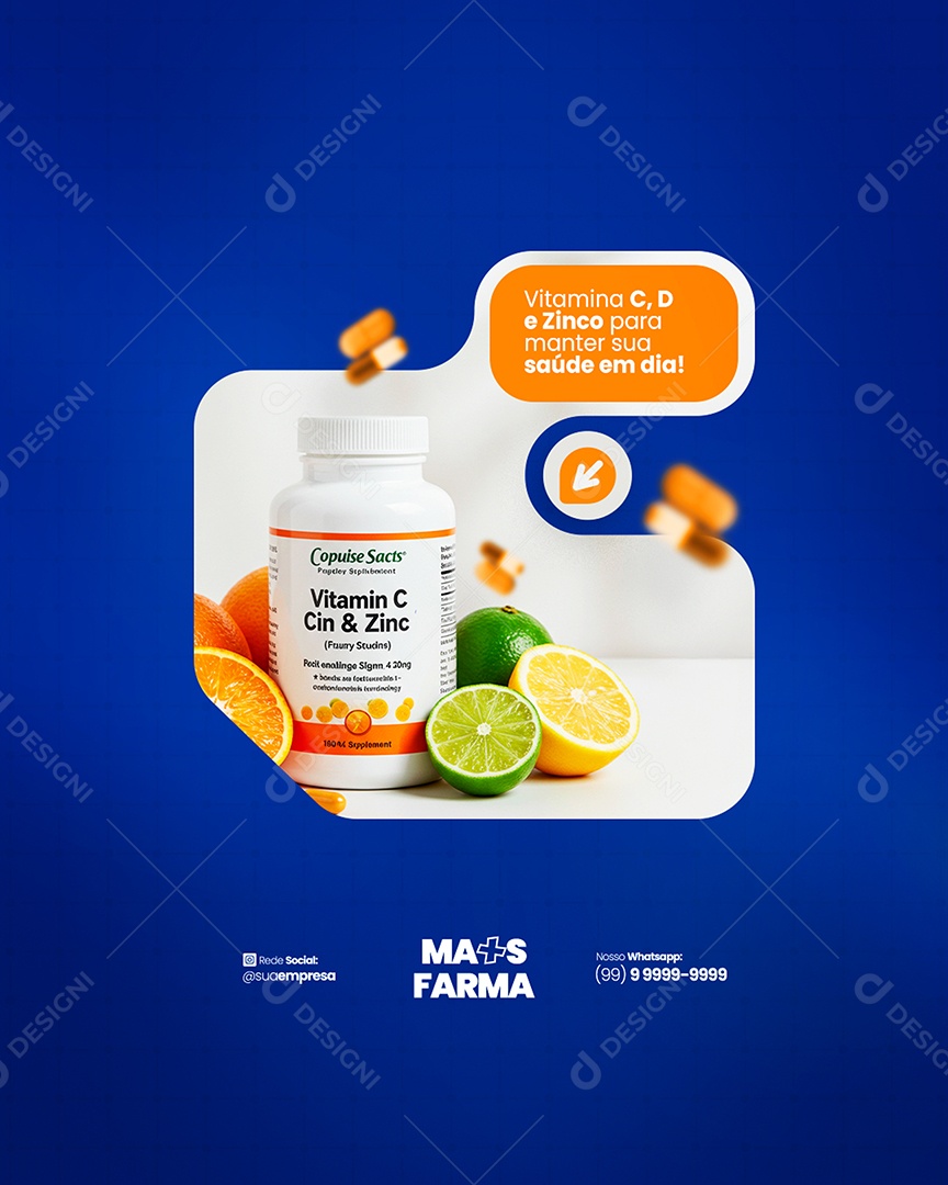 Flyer Farmácia Saúde em Dia Social Media PSD Editável