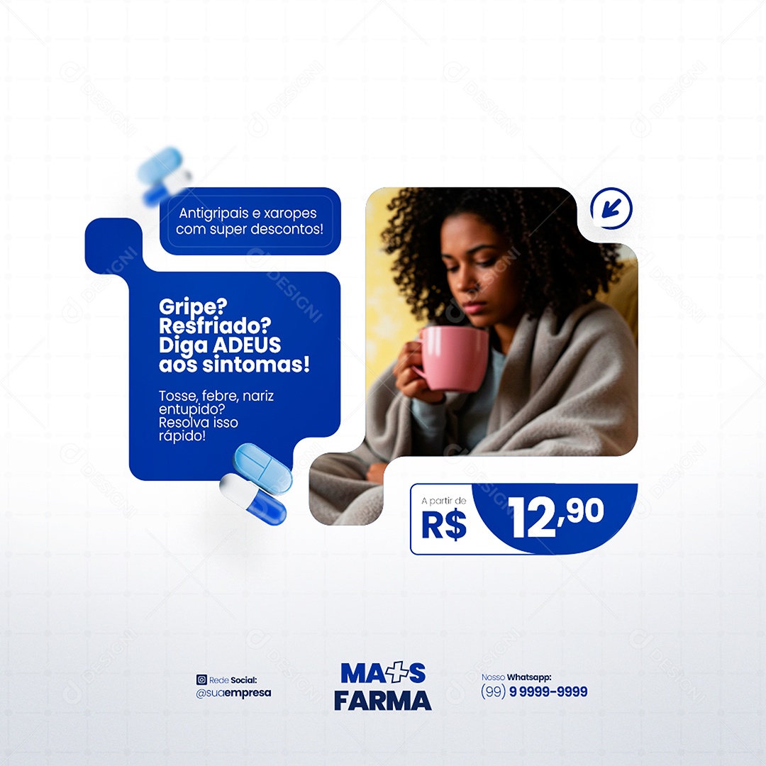 Farmácia Gripe? Diga Adeus Social Media PSD Editável