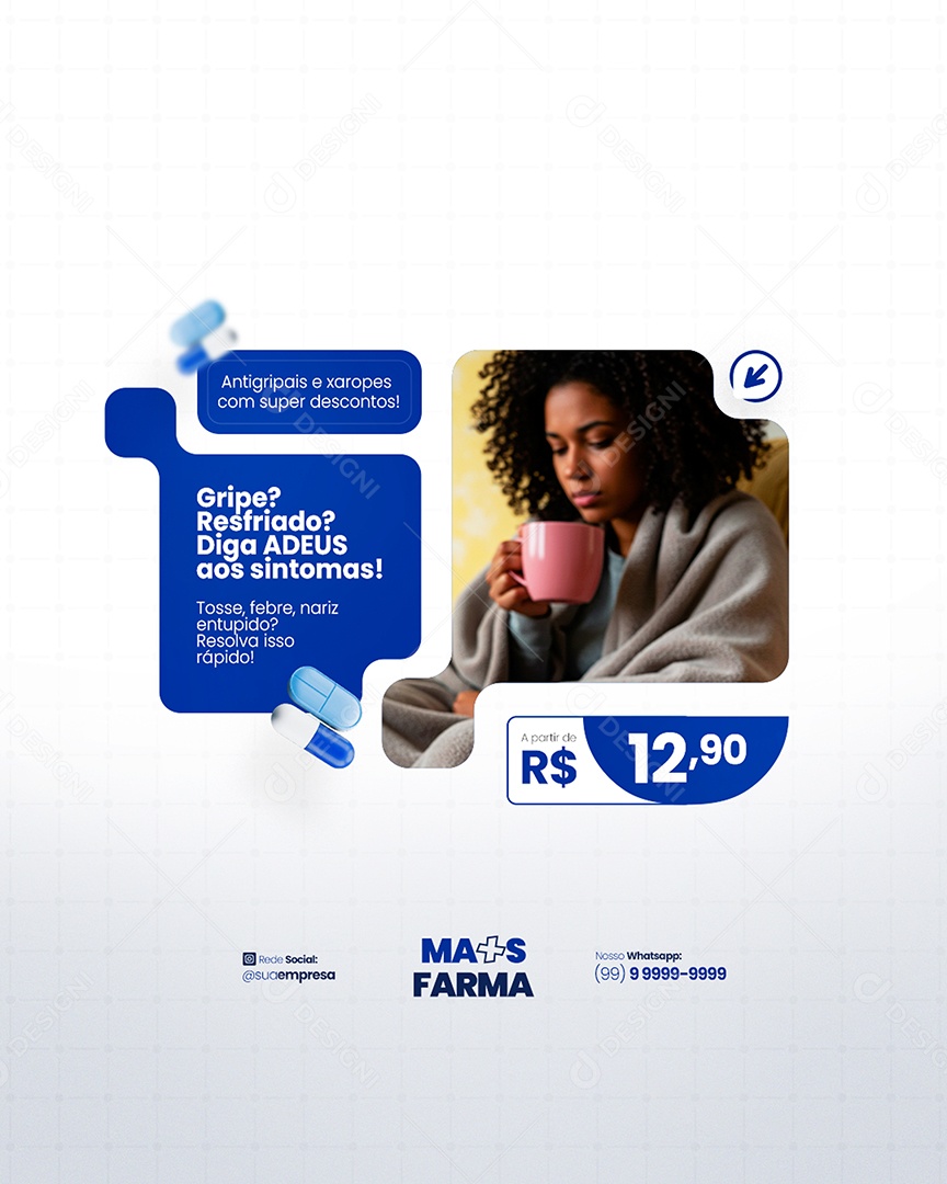 Flyer Farmácia Gripe? Diga Adeus Social Media PSD Editável