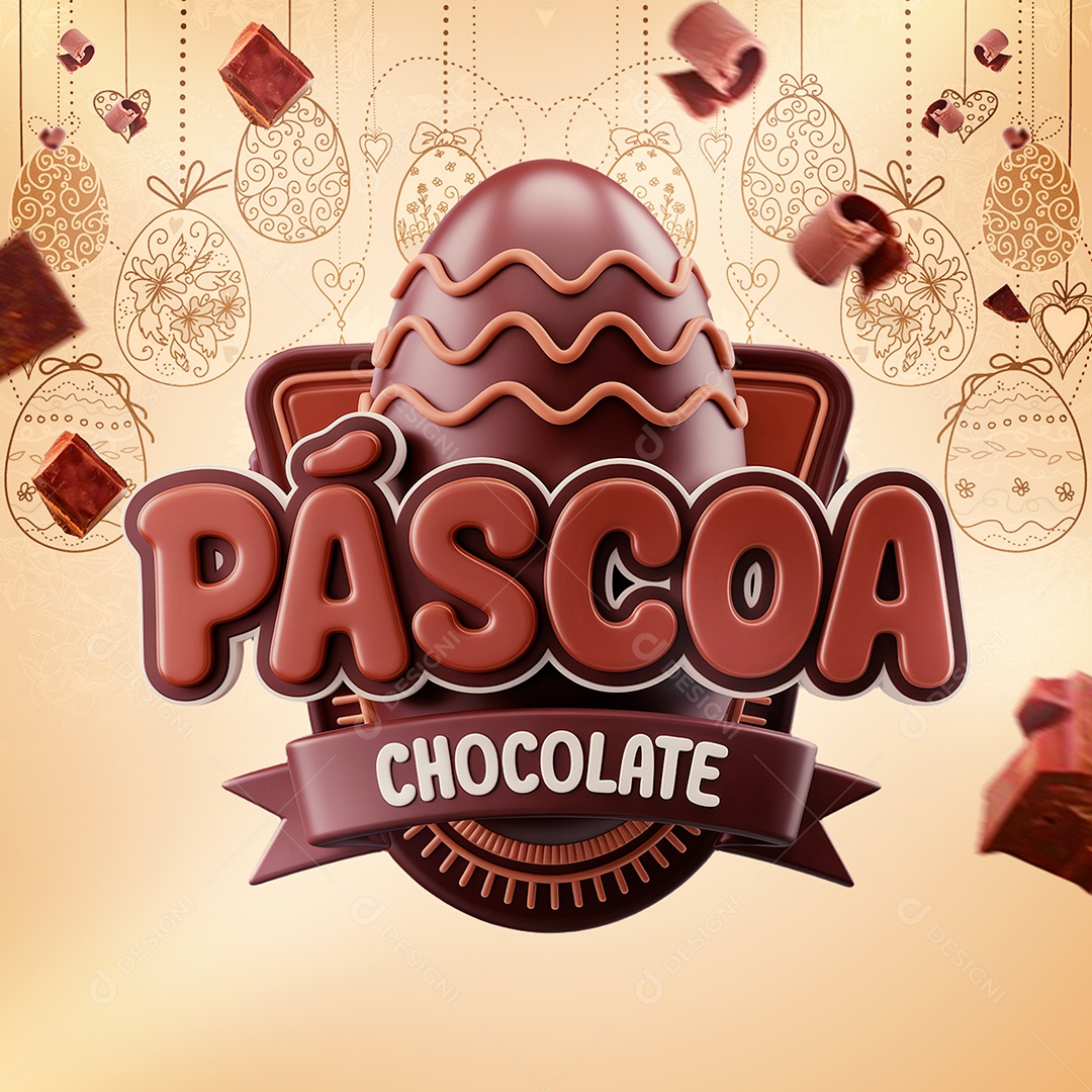 Páscoa Chocolate Selo 3D Marrom para Composição PSD