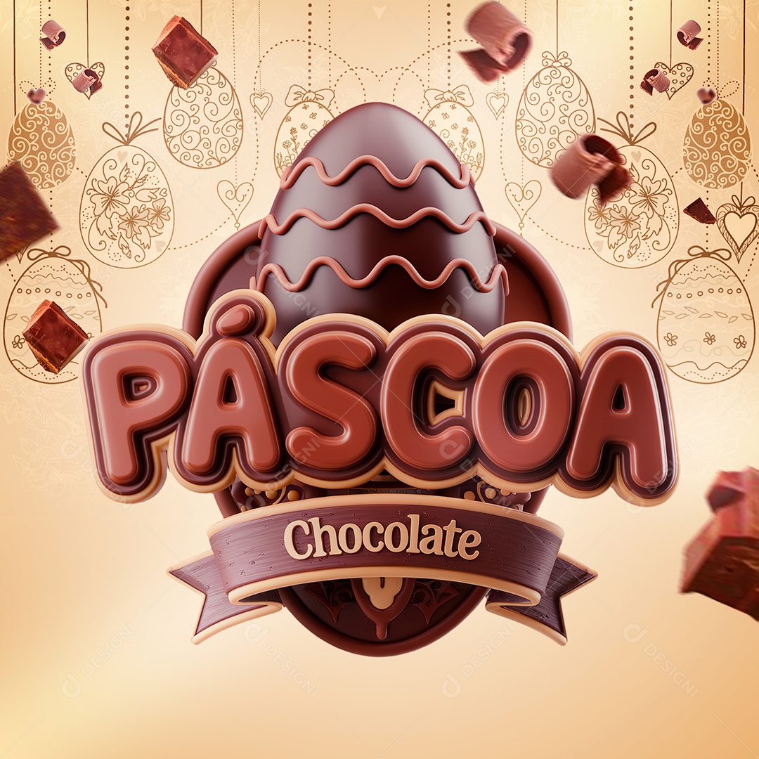 Páscoa Chocolate Selo 3D Marrom para Composição PSD