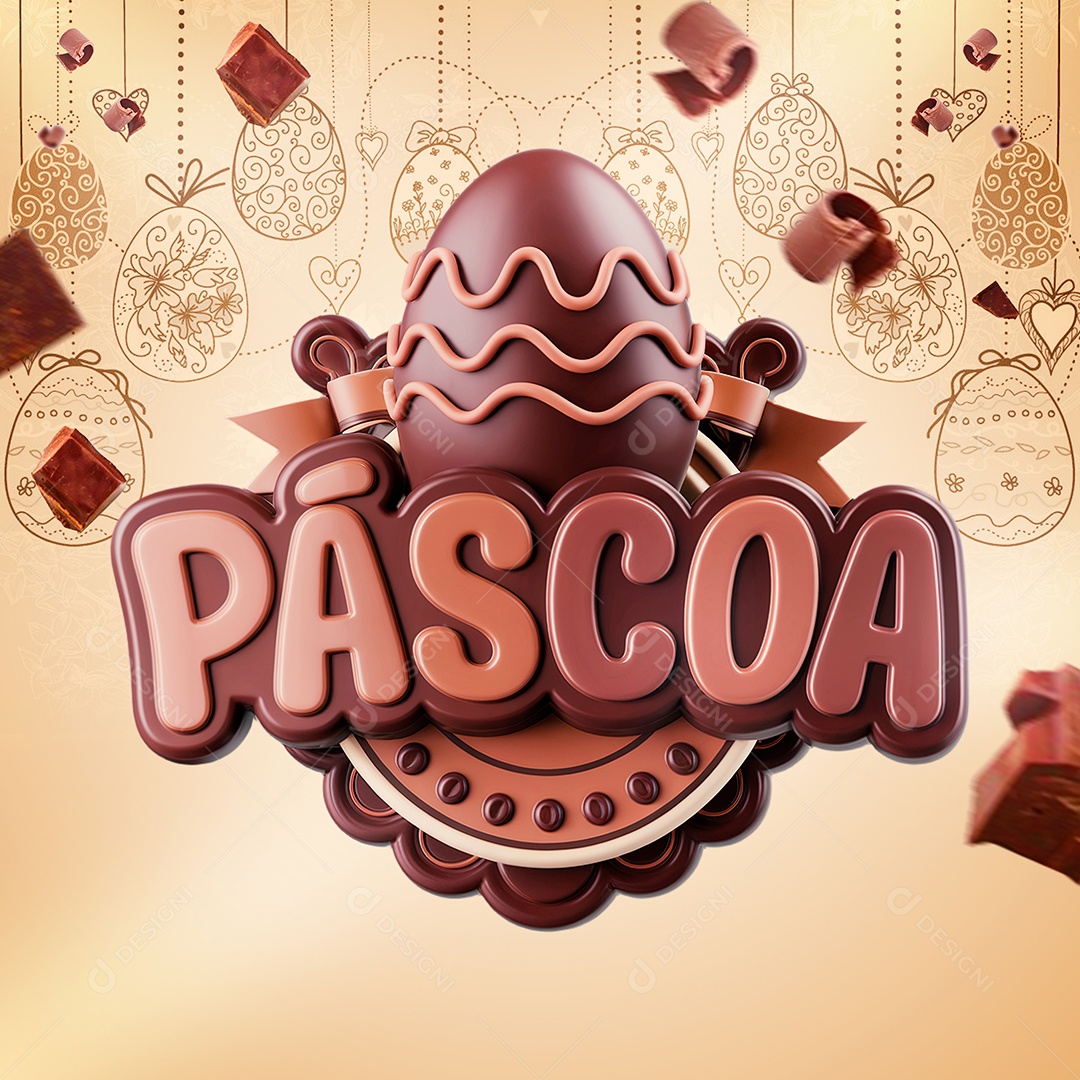 Páscoa Selo 3D Marrom para Composição PSD