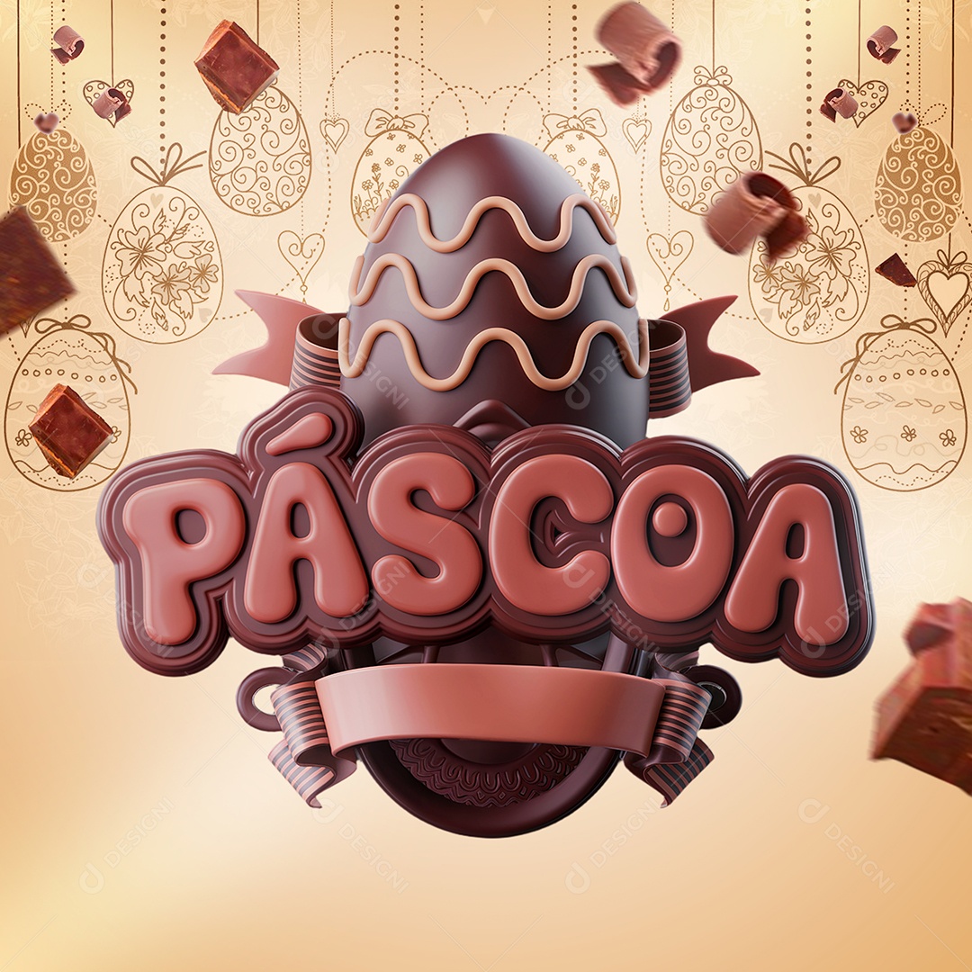 Páscoa Selo 3D Marrom para Composição PSD