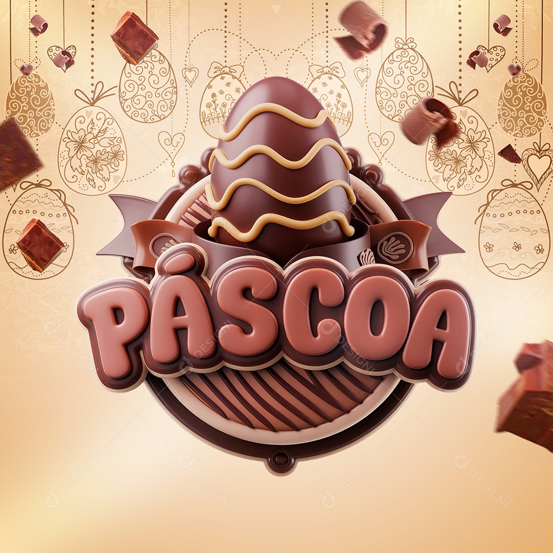 Páscoa Selo 3D Marrom para Composição PSD