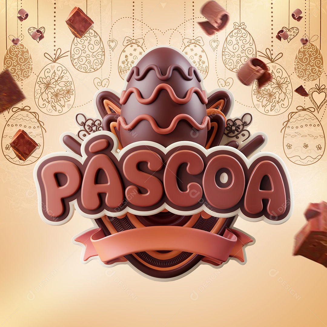 Páscoa Selo 3D Marrom para Composição PSD