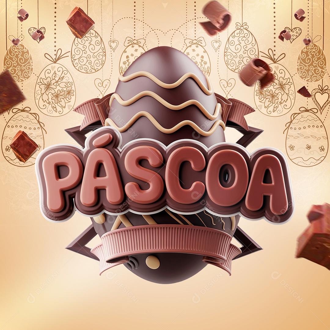 Páscoa Selo 3D Marrom para Composição PSD
