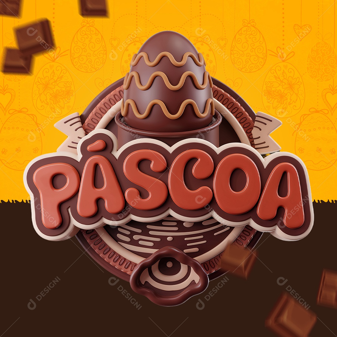 Páscoa Selo 3D Marrom para Composição PSD
