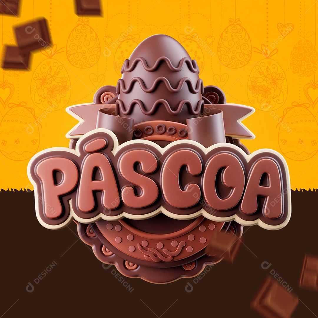 Páscoa Selo 3D Marrom para Composição PSD