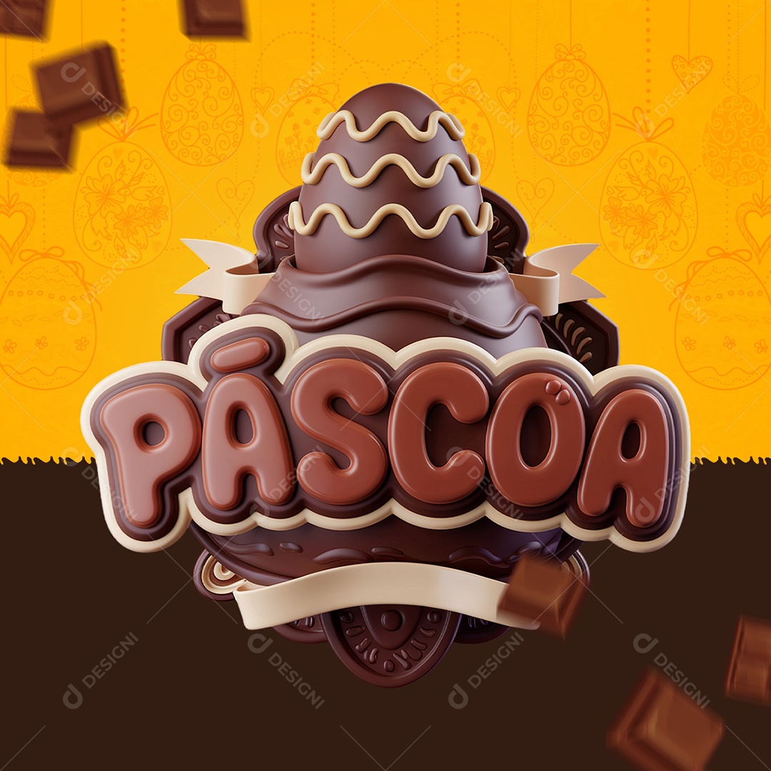 Páscoa Selo 3D Marrom para Composição PSD