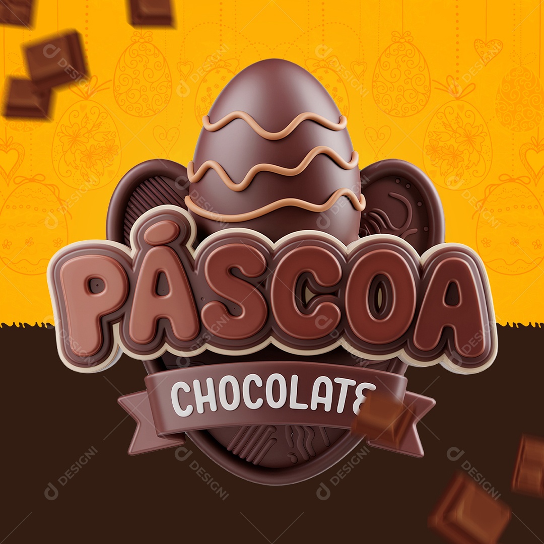 Páscoa Chocolate Selo 3D Marrom para Composição PSD