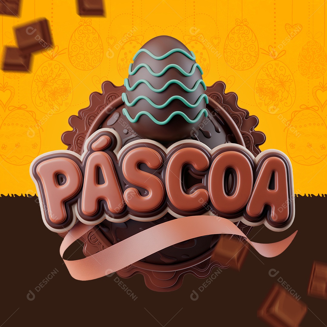 Páscoa Selo 3D Marrom para Composição PSD