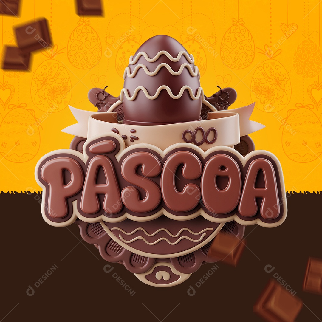 Páscoa Selo 3D Marrom para Composição PSD