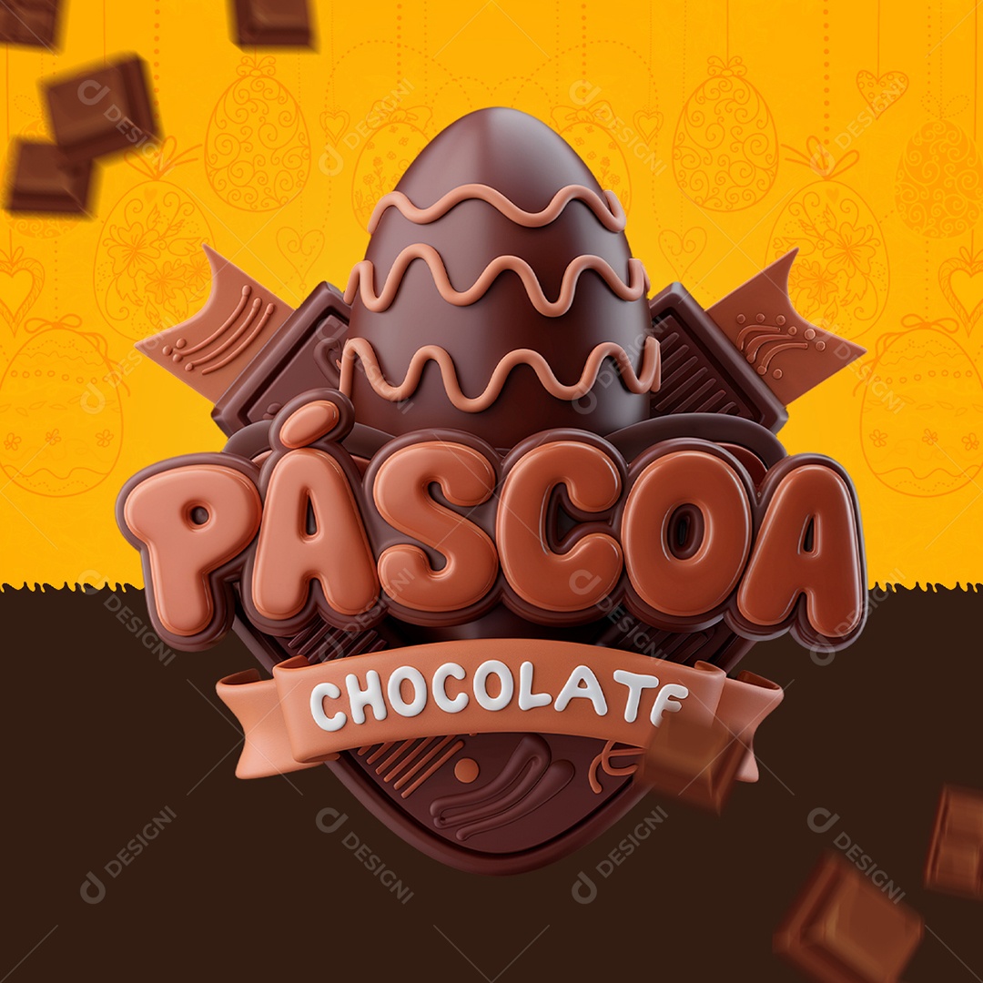 Páscoa Chocolate Selo 3D Marrom para Composição PSD