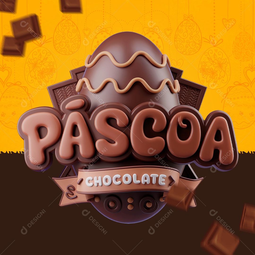 Páscoa Chocolate Selo 3D Marrom para Composição PSD