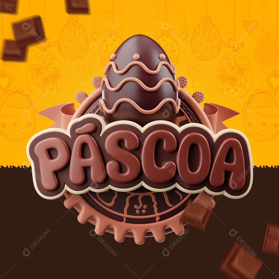 Páscoa Selo 3D Marrom para Composição PSD