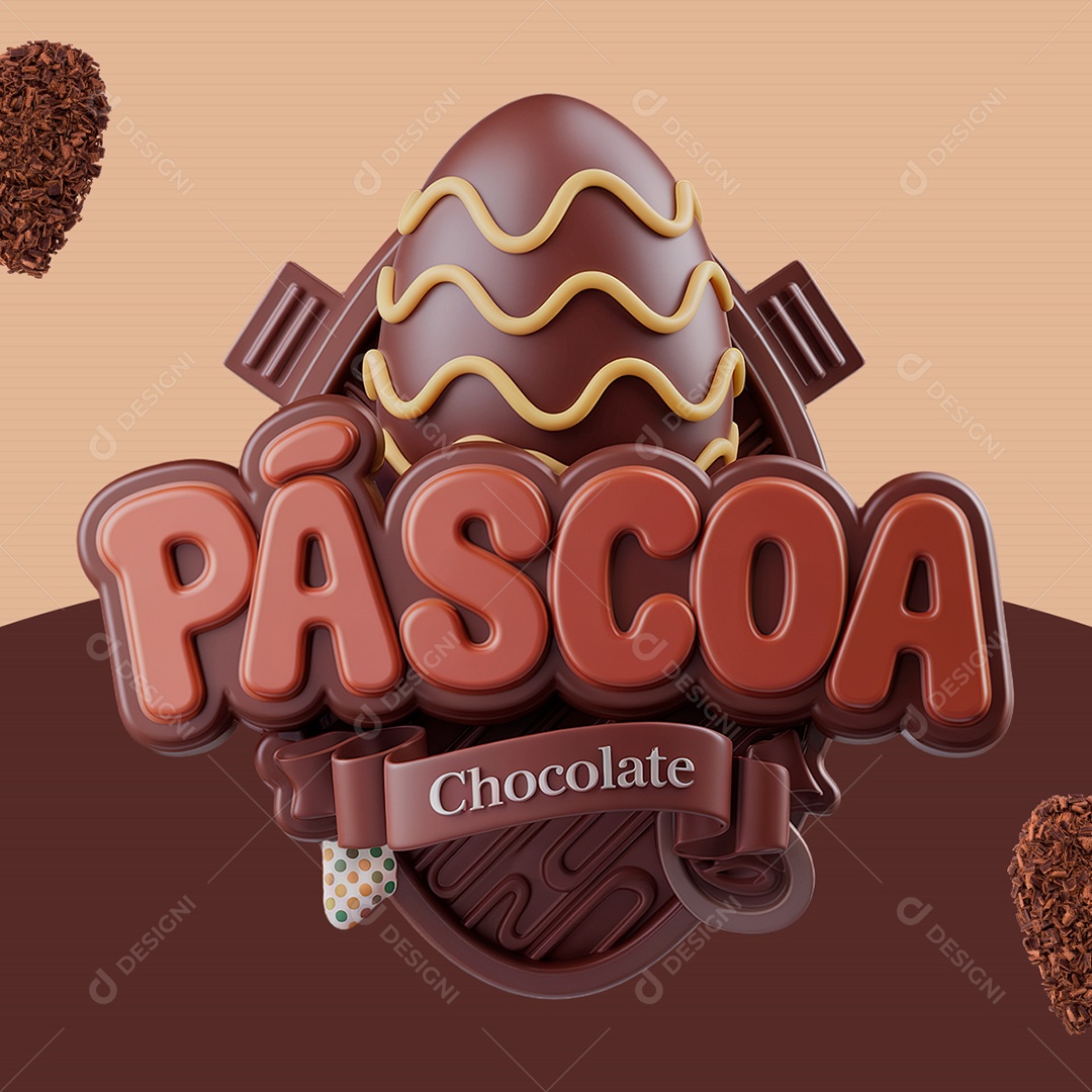 Páscoa Chocolate Selo 3D Marrom para Composição PSD