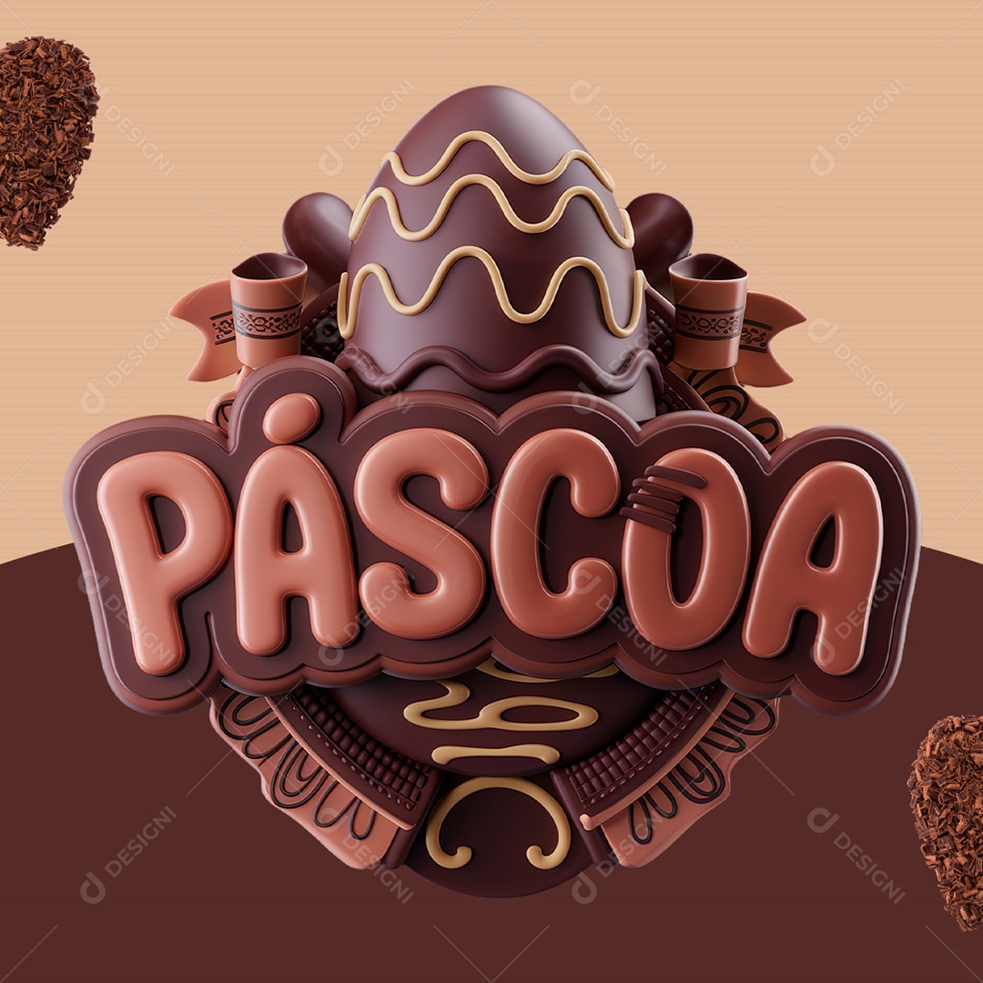 Páscoa Selo 3D Marrom para Composição PSD