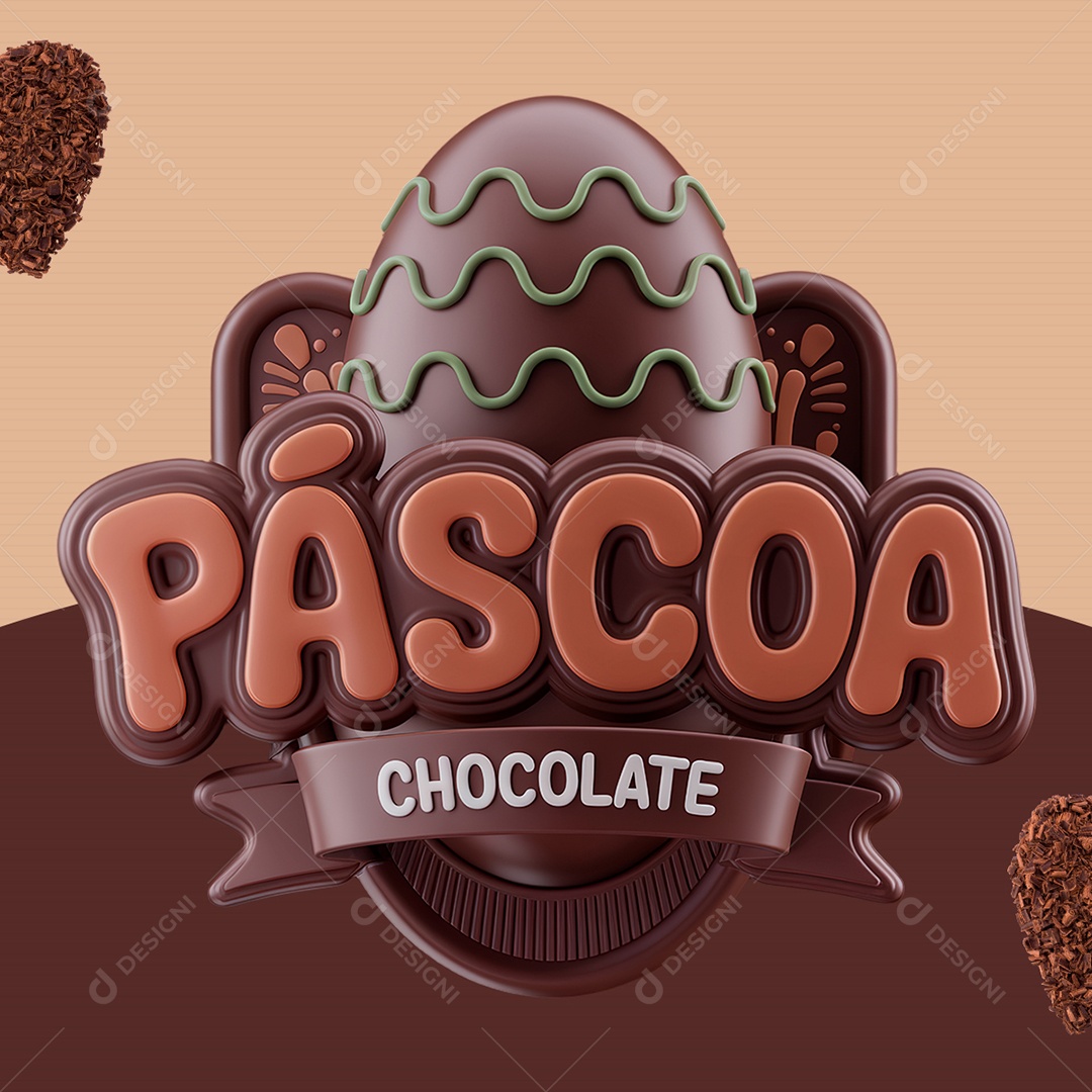Páscoa Chocolate Selo 3D Marrom para Composição PSD
