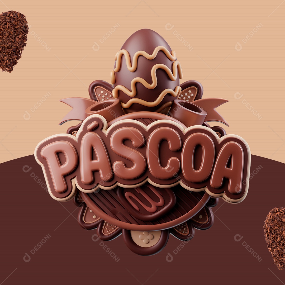 Páscoa Selo 3D Marrom para Composição PSD