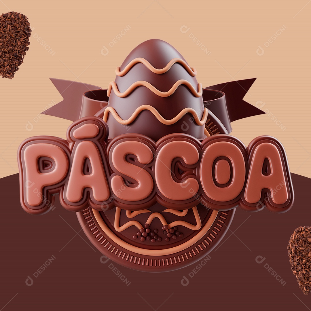 Páscoa Selo 3D Marrom para Composição PSD