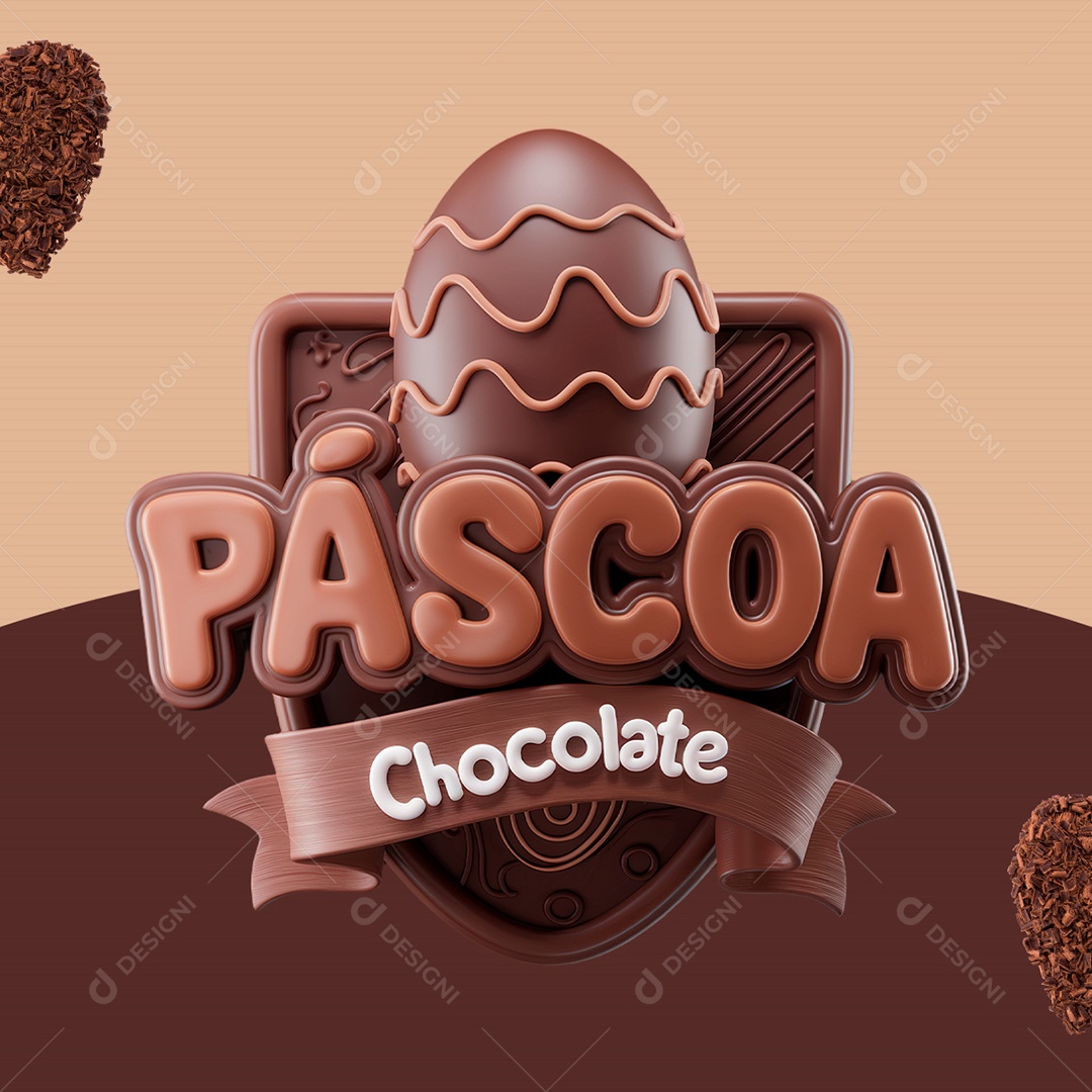 Páscoa Chocolate Selo 3D Marrom para Composição PSD