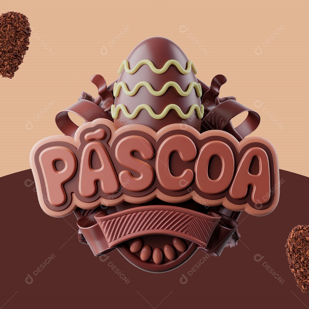 Páscoa Selo 3D Marrom para Composição PSD