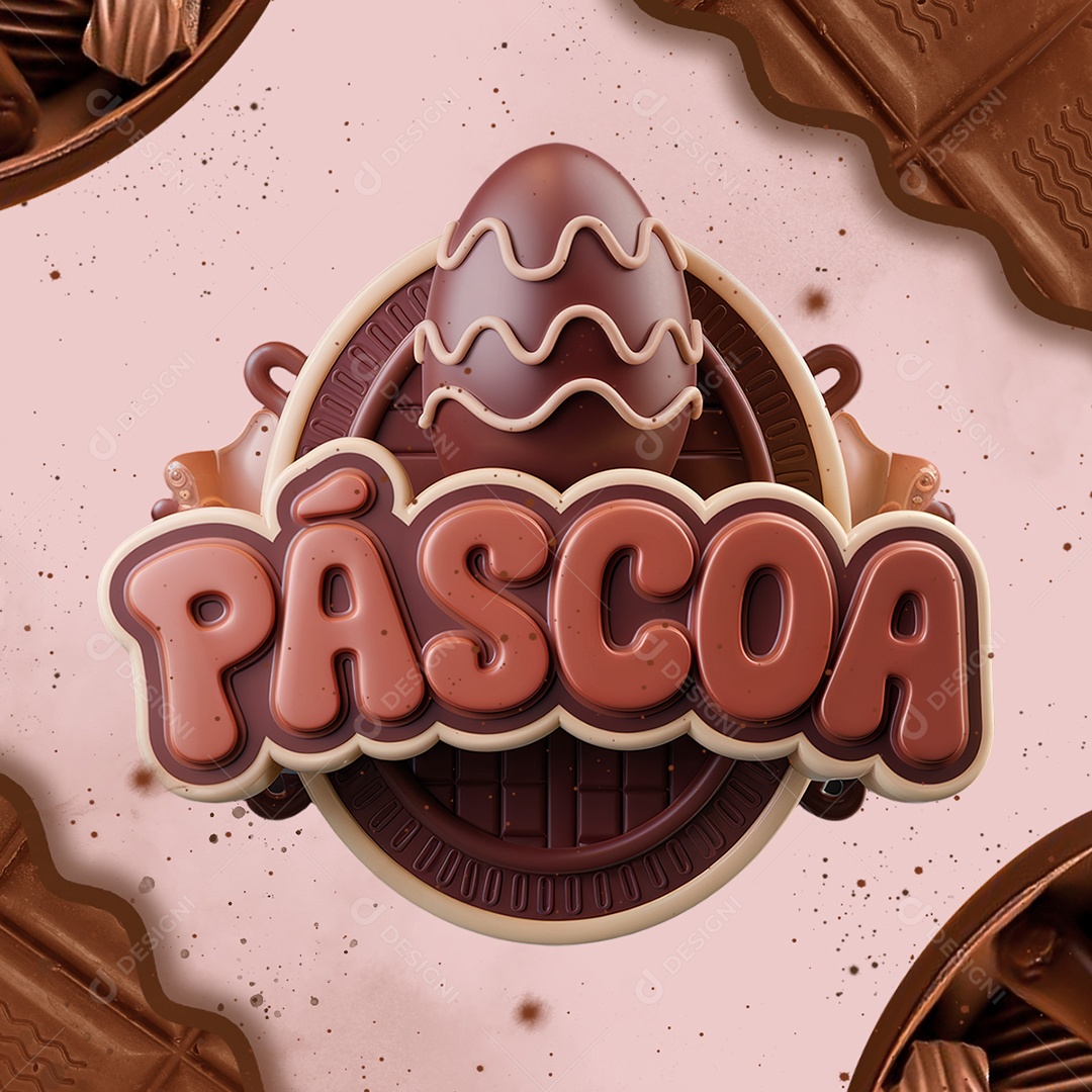 Páscoa Selo 3D Marrom para Composição PSD