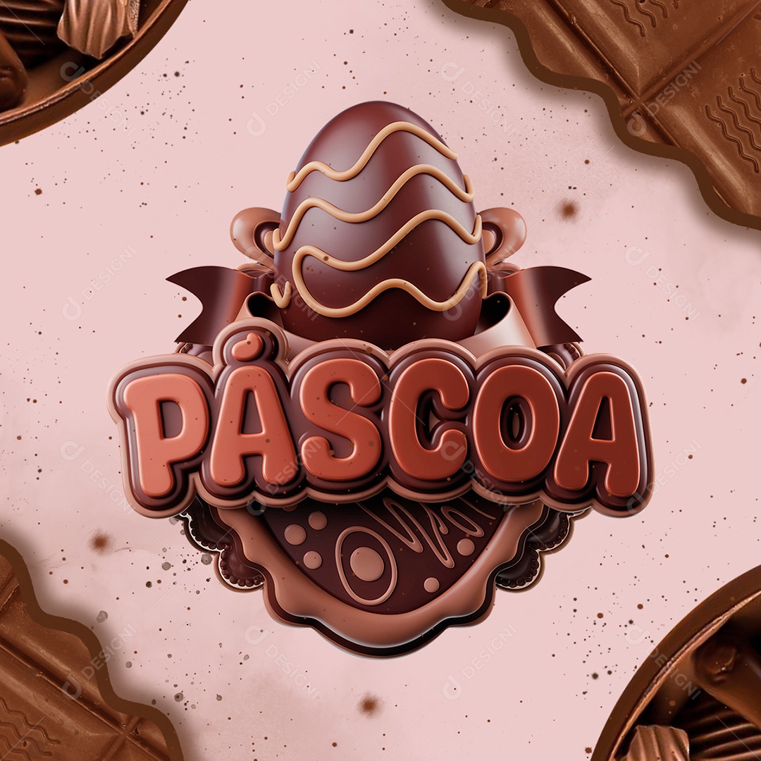 Páscoa Selo 3D Marrom para Composição PSD