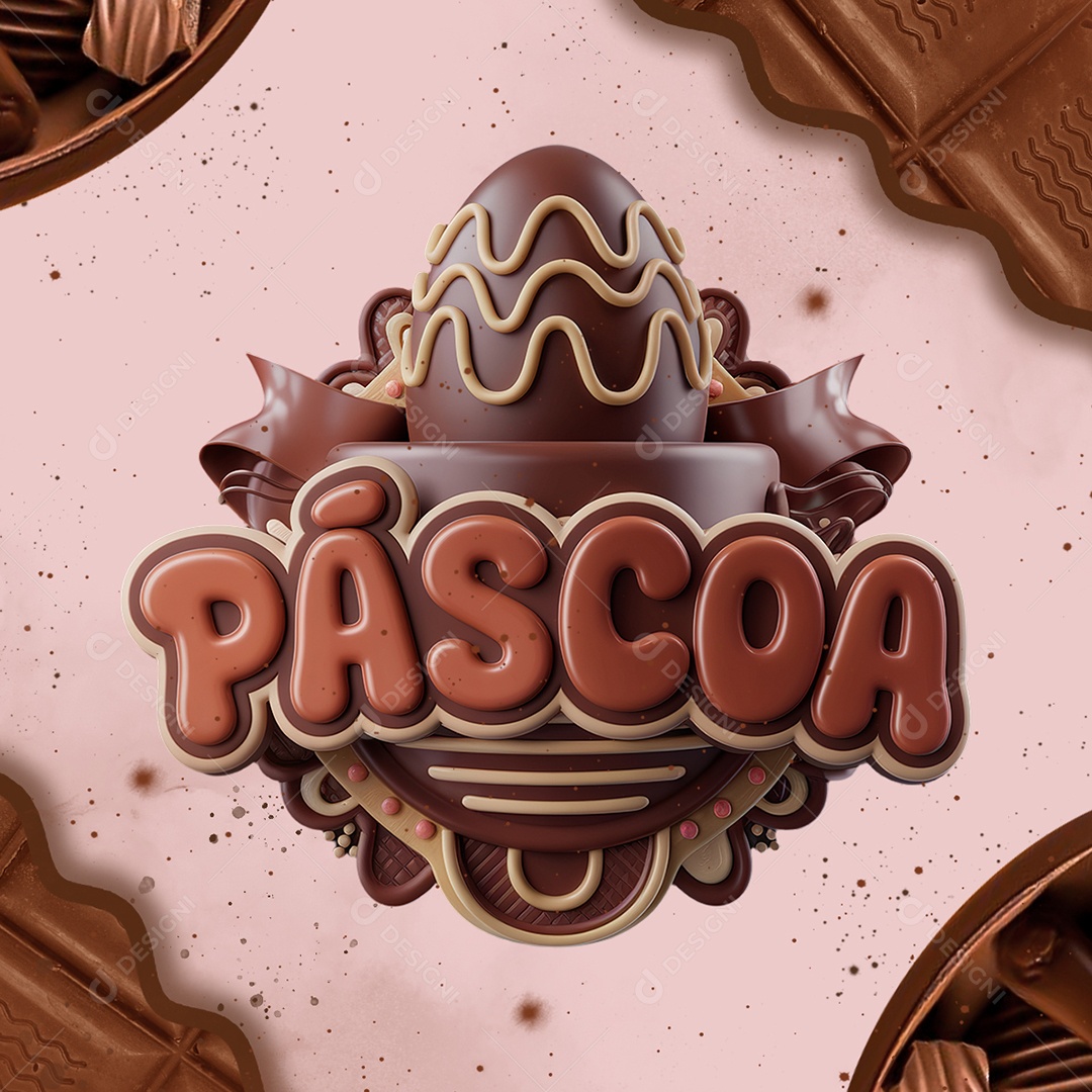 Páscoa Selo 3D Marrom para Composição PSD
