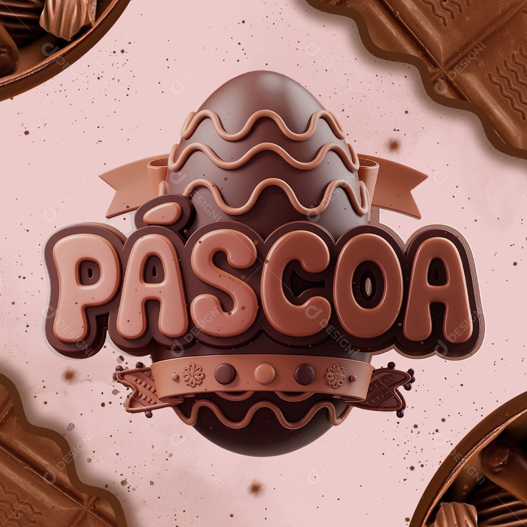 Páscoa Selo 3D Marrom para Composição PSD
