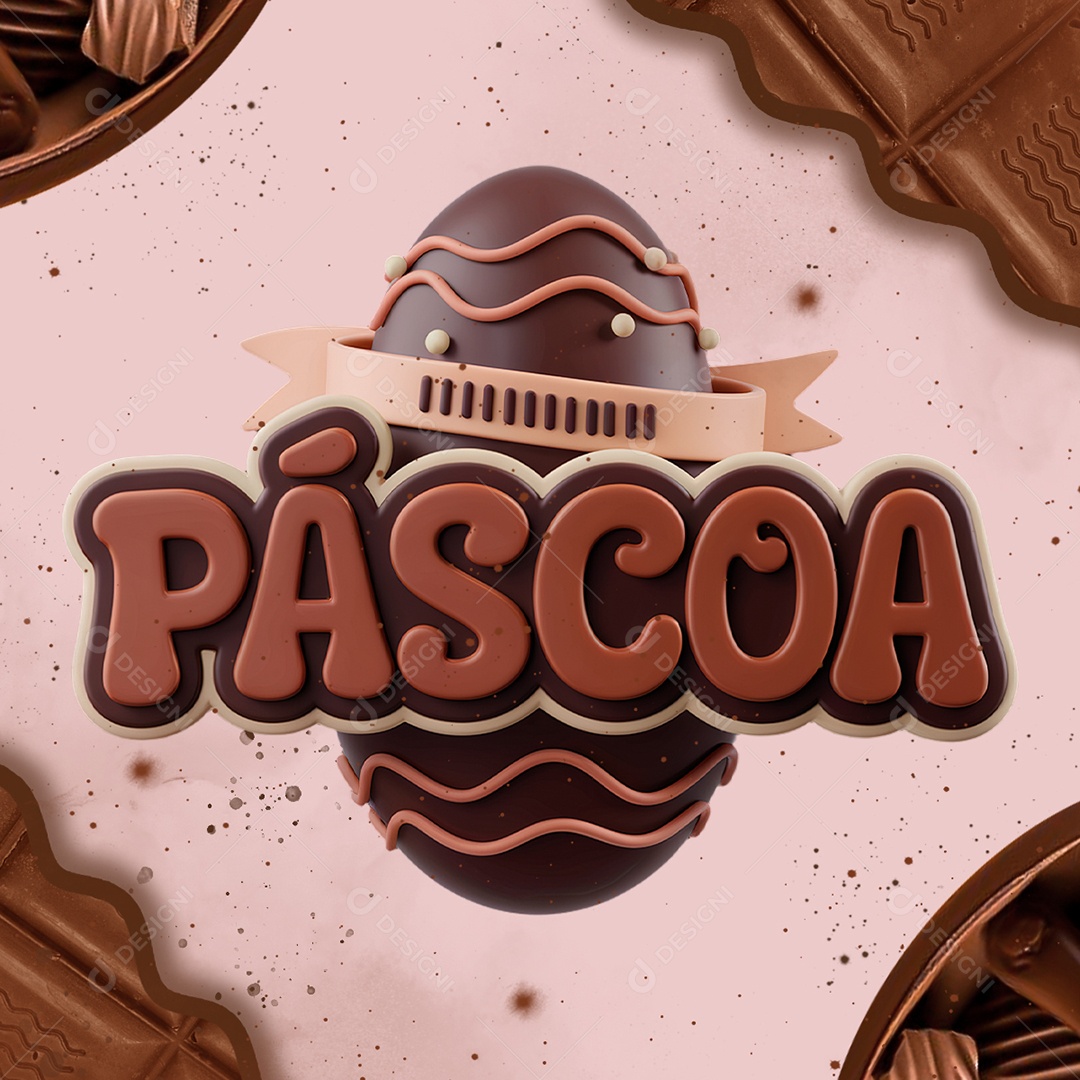 Páscoa Selo 3D Marrom para Composição PSD