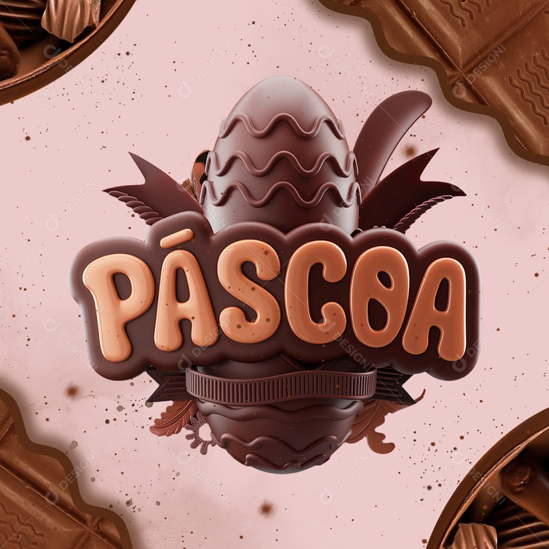 Páscoa Selo 3D Marrom para Composição PSD