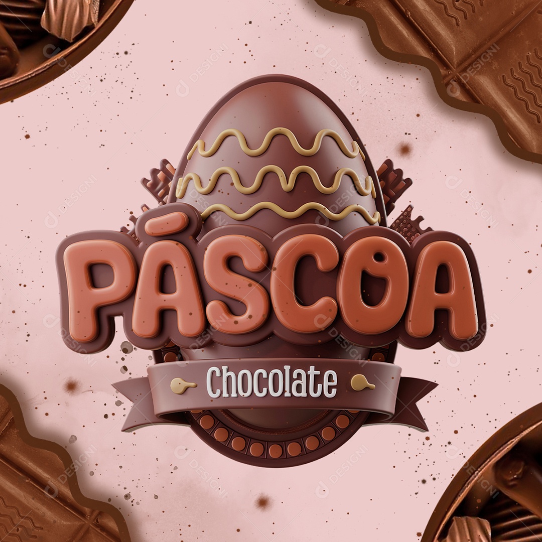 Páscoa Chocolate Selo 3D Marrom para Composição PSD