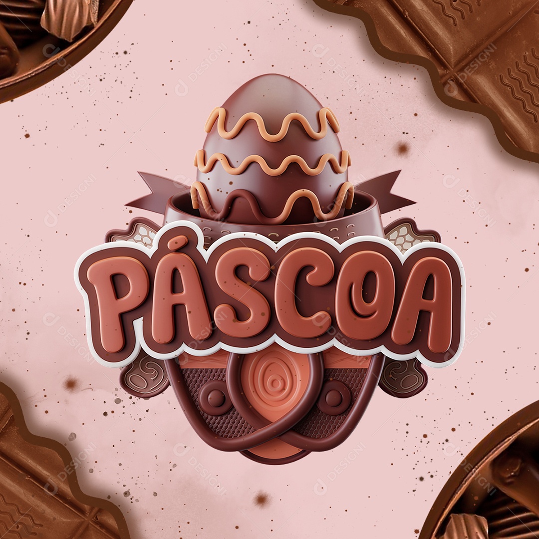 Páscoa Selo 3D Marrom para Composição PSD