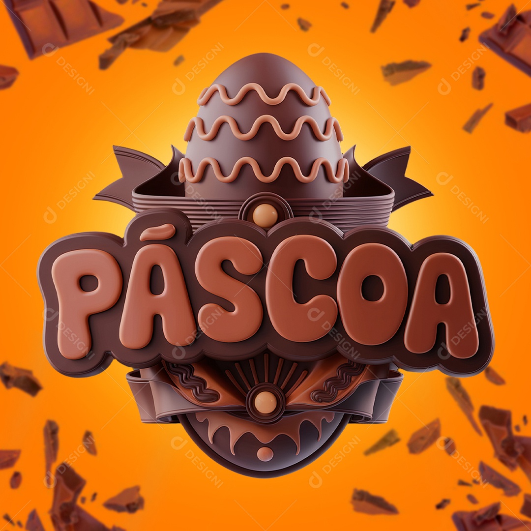 Páscoa Selo 3D Marrom para Composição PSD