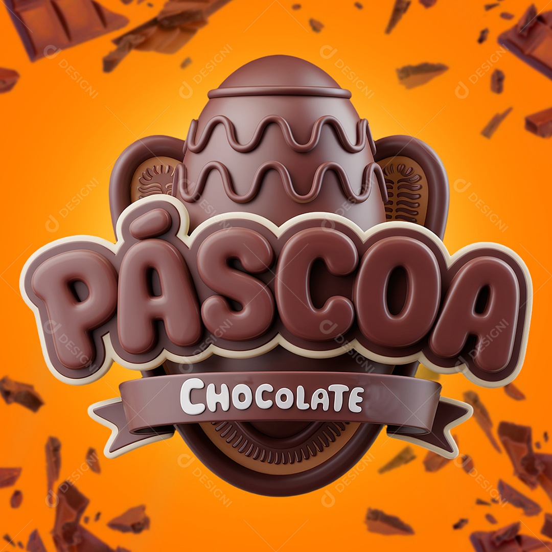 Páscoa Chocolate Selo 3D Marrom para Composição PSD