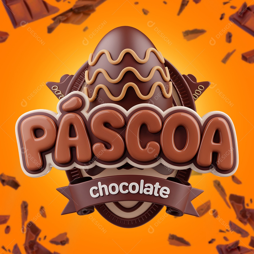 Páscoa Chocolate Selo 3D Marrom para Composição PSD