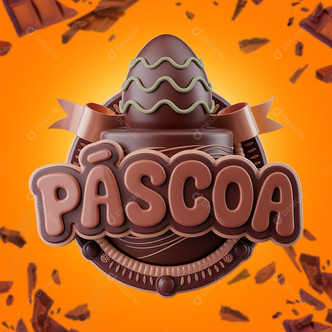 Páscoa Selo 3D Marrom para Composição PSD