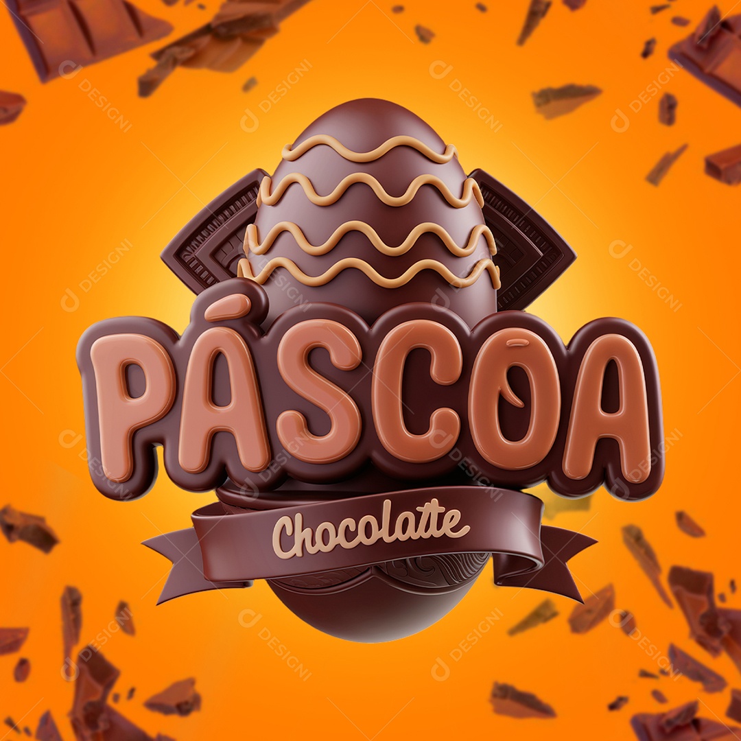 Páscoa Chocolate Selo 3D Marrom para Composição PSD