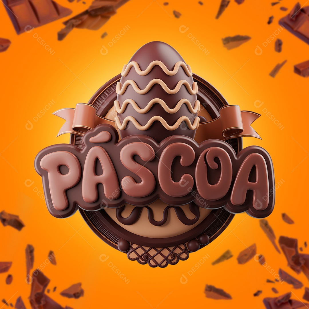 Páscoa Selo 3D Marrom para Composição PSD