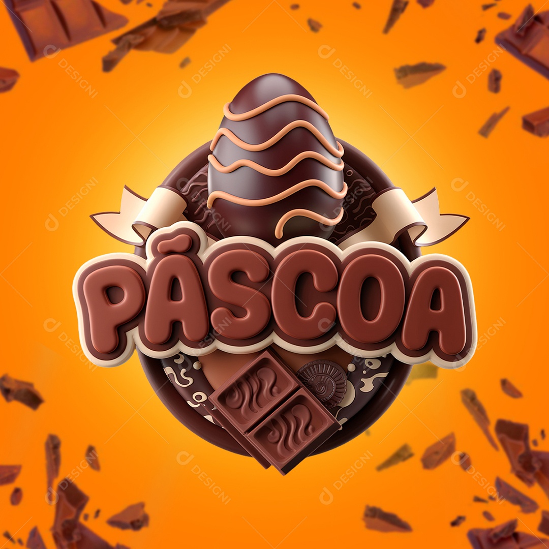 Páscoa Selo 3D Marrom para Composição PSD