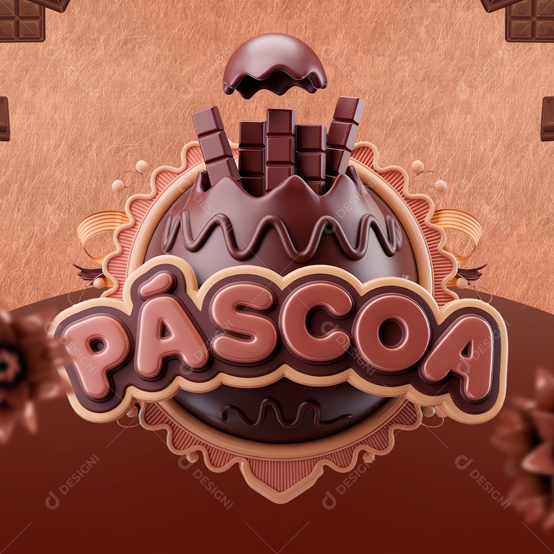 Páscoa Selo 3D Marrom para Composição PSD