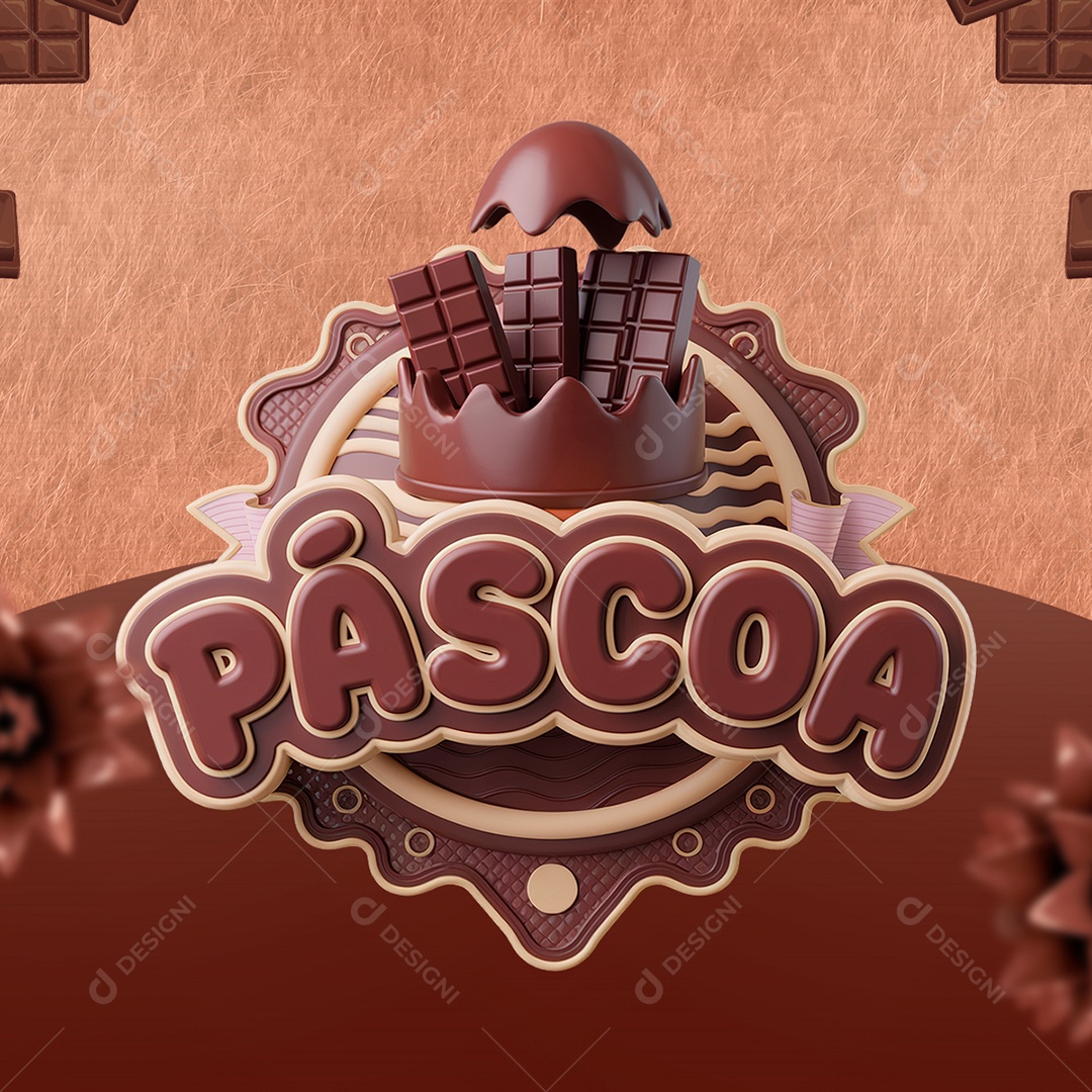 Páscoa Selo 3D Marrom para Composição PSD
