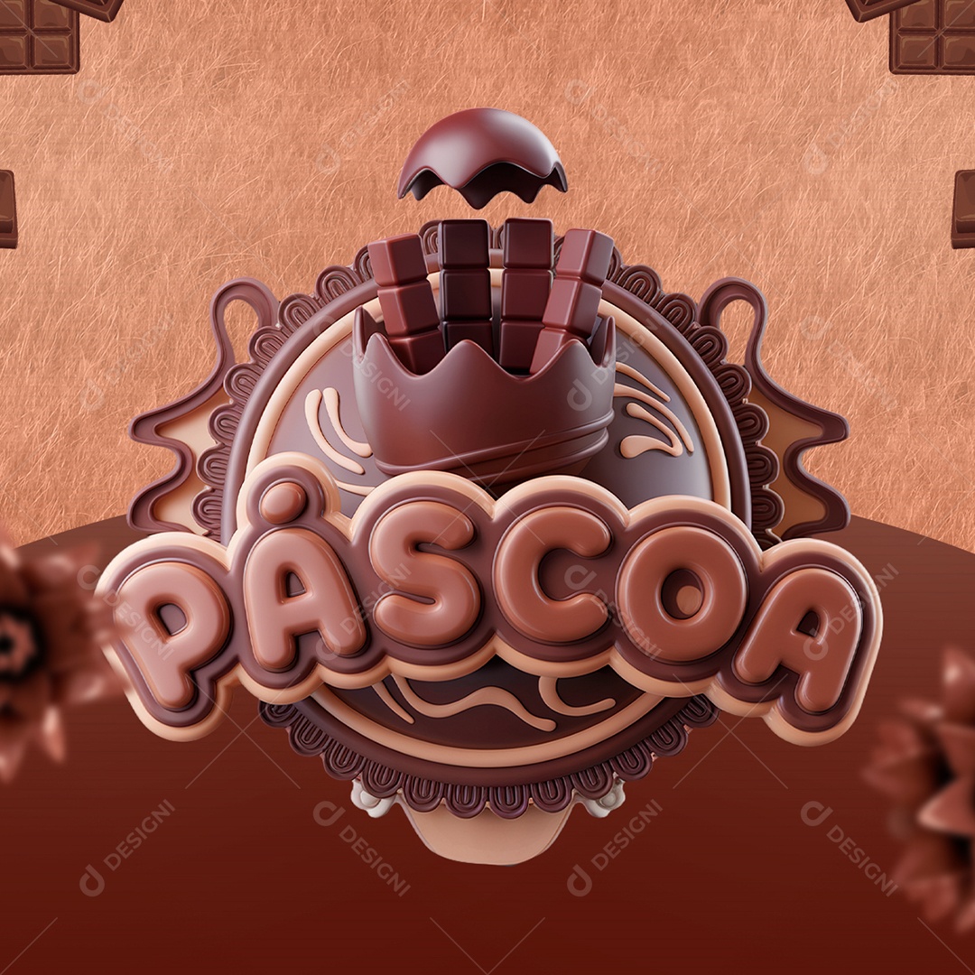 Páscoa Selo 3D Marrom para Composição PSD
